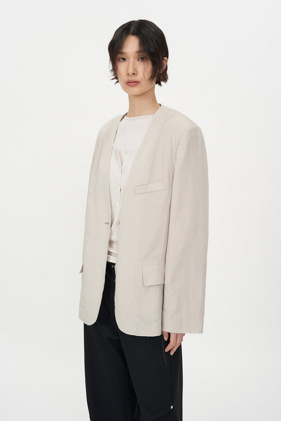 Insilence - Linen Cut off Jacket (Ash Beige) product image 5 | TRAB K-Fashion Australia