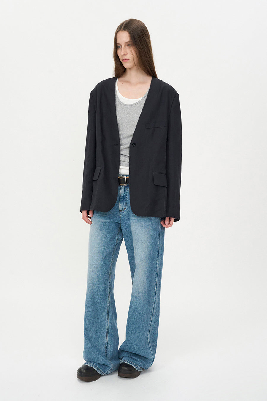 Insilence - Linen Cut off Jacket (Washed Black) product image 1 | TRAB K-Fashion Australia
