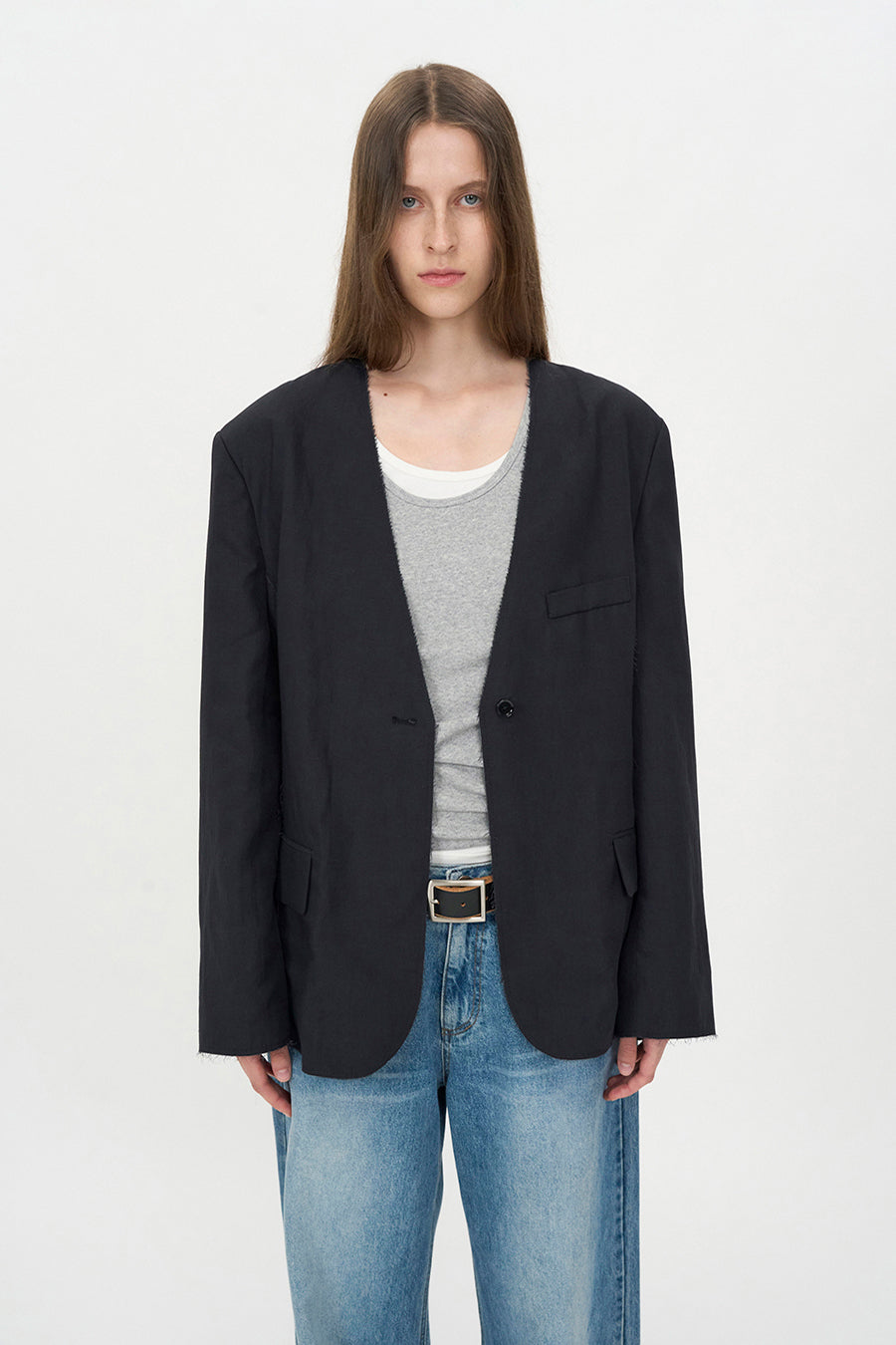 Insilence - Linen Cut off Jacket (Washed Black) product image 2 | TRAB K-Fashion Australia
