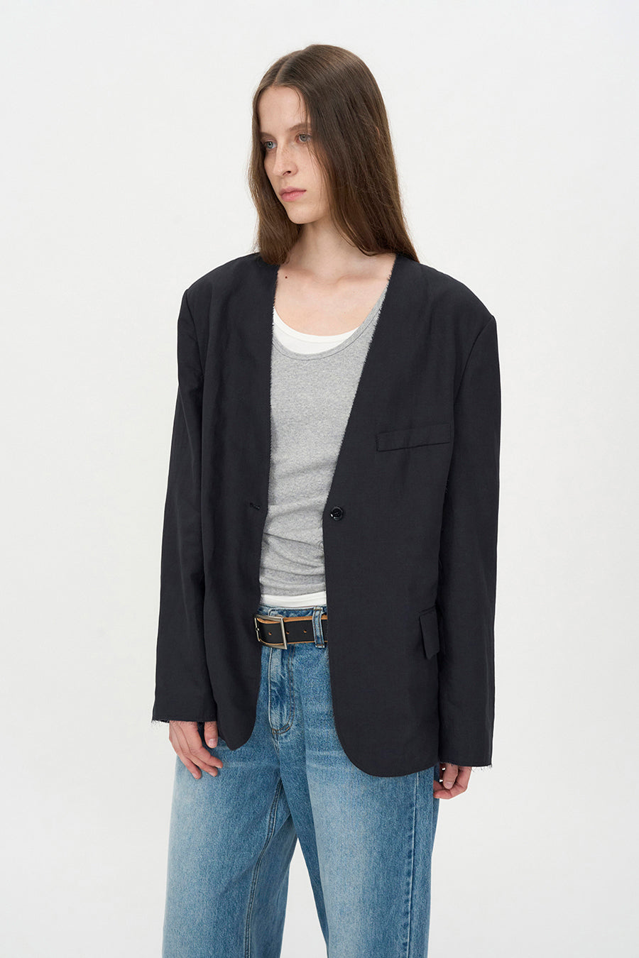 Insilence - Linen Cut off Jacket (Washed Black) product image 5 | TRAB K-Fashion Australia