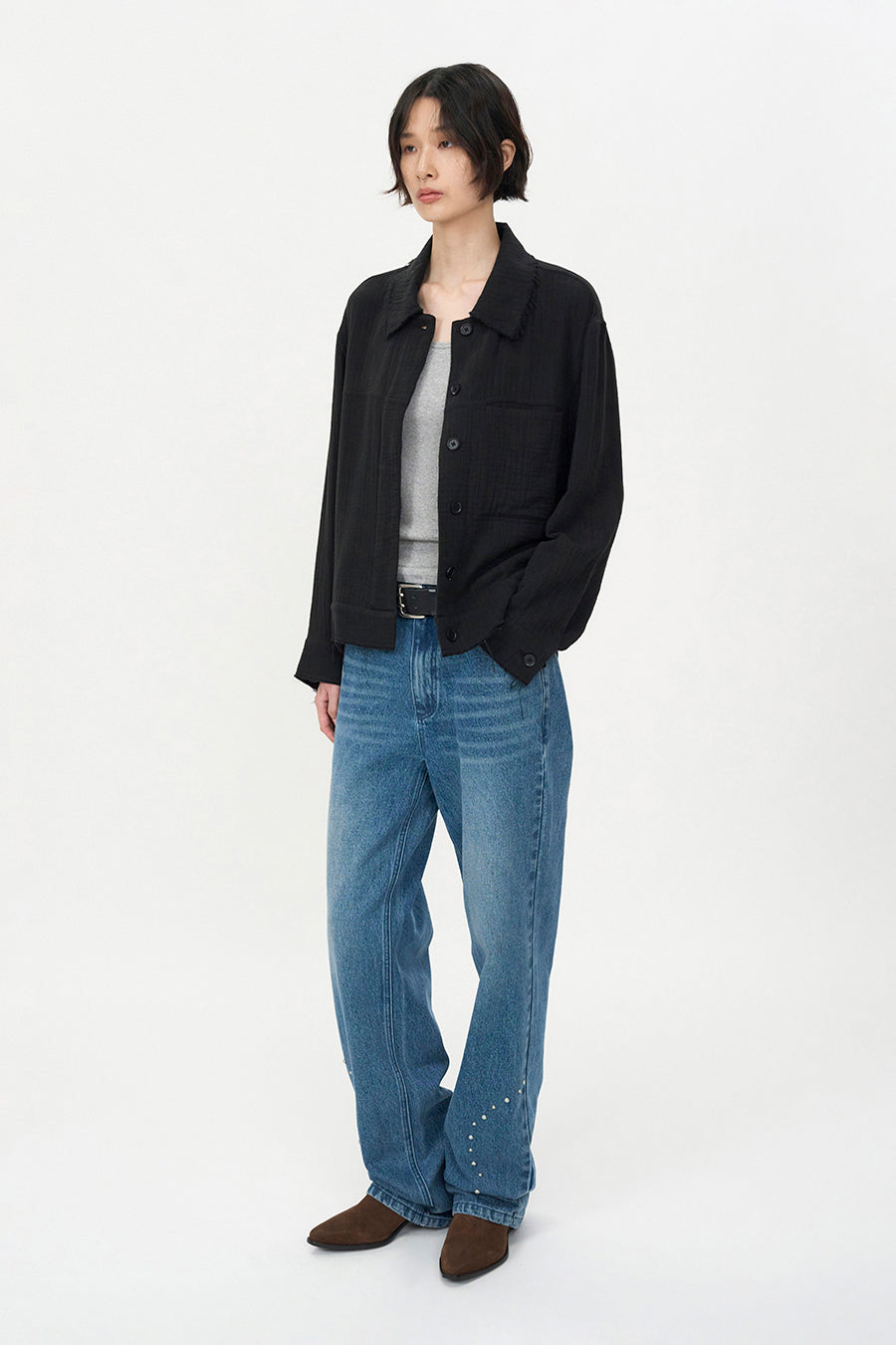 Insilence - Double Gauze Cut off Jumper (Black) product image 1 | TRAB K-Fashion Australia