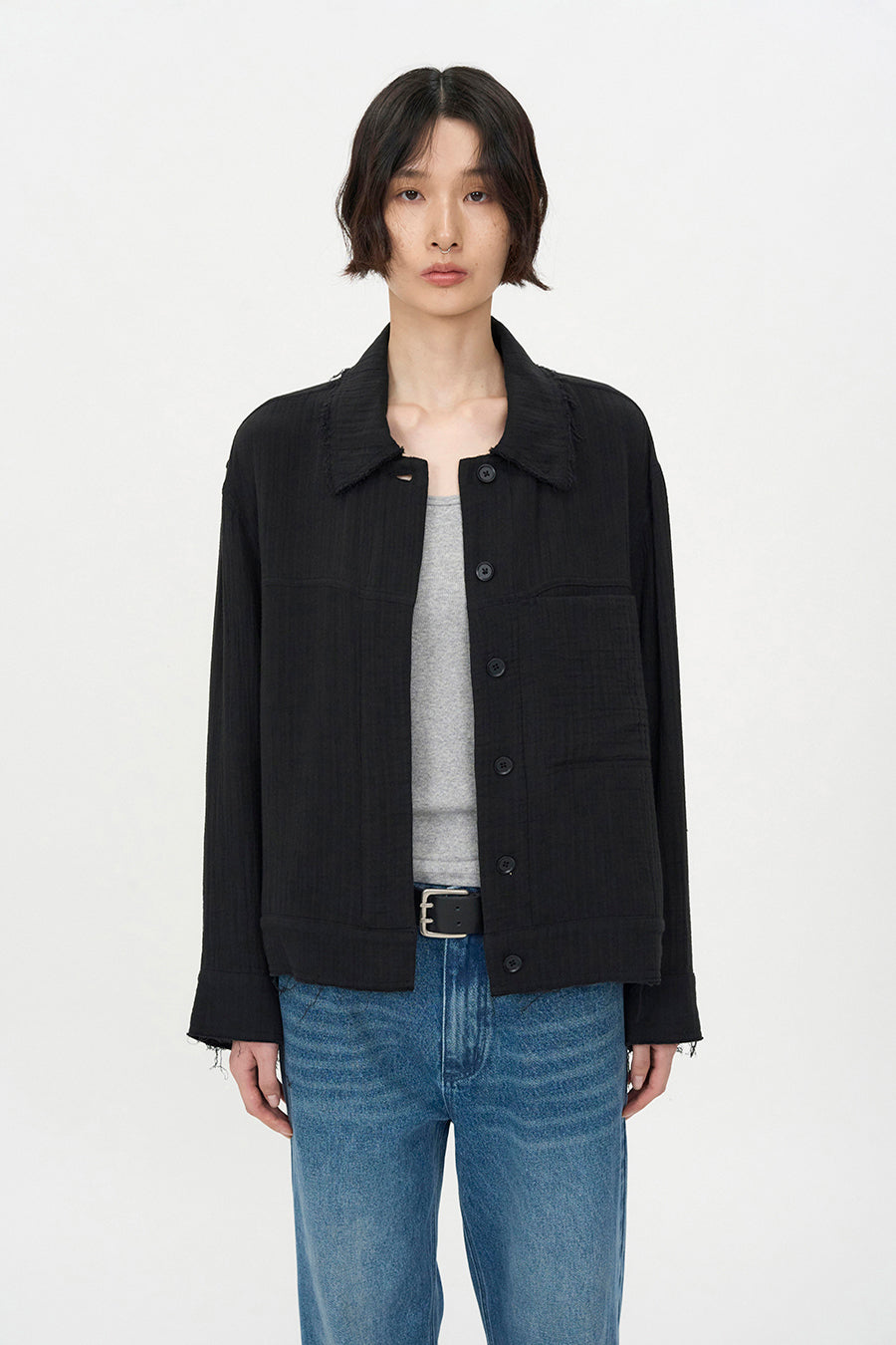 Insilence - Double Gauze Cut off Jumper (Black) product image 2 | TRAB K-Fashion Australia