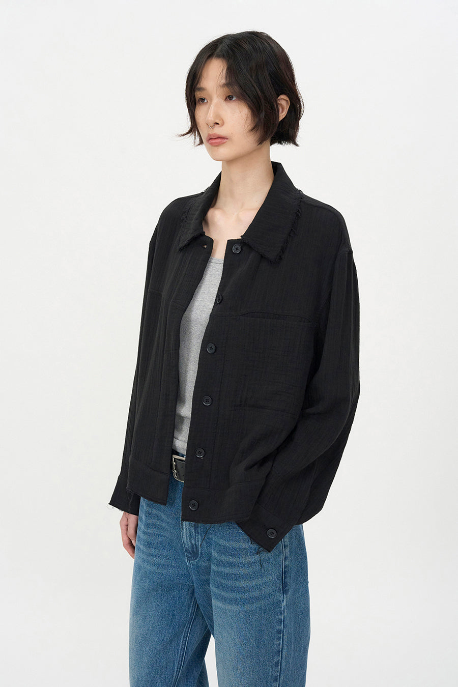 Insilence - Double Gauze Cut off Jumper (Black) product image 3 | TRAB K-Fashion Australia