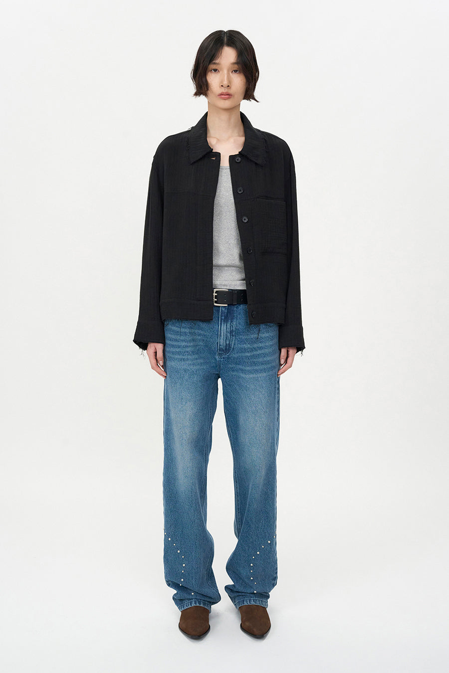Insilence - Double Gauze Cut off Jumper (Black) product image 5 | TRAB K-Fashion Australia
