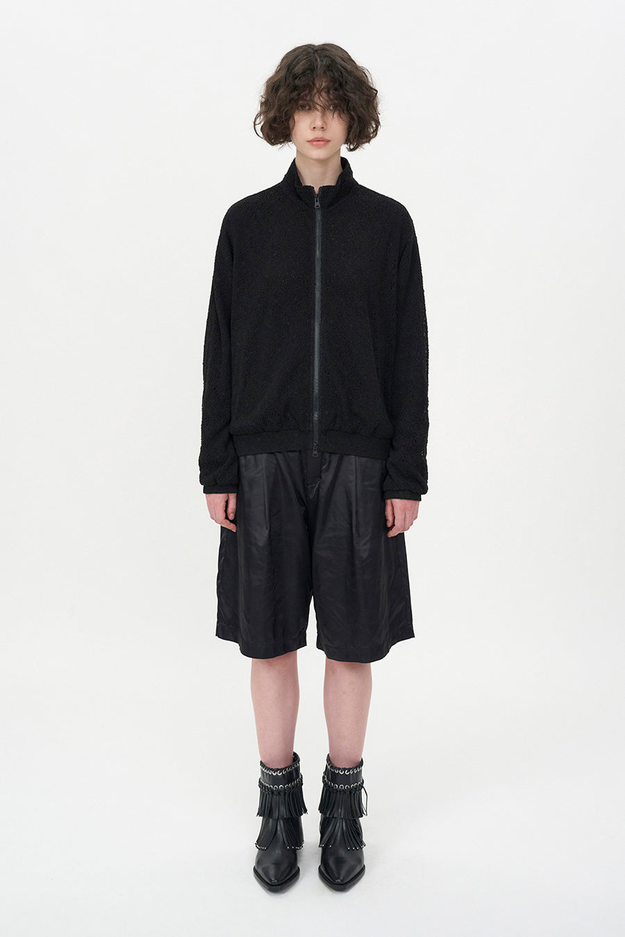 Insilence - Lace Zip-Up Jumper (Black) product image 1 | TRAB K-Fashion Australia