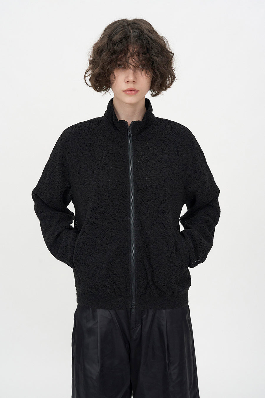 Insilence - Lace Zip-Up Jumper (Black) product image 2 | TRAB K-Fashion Australia