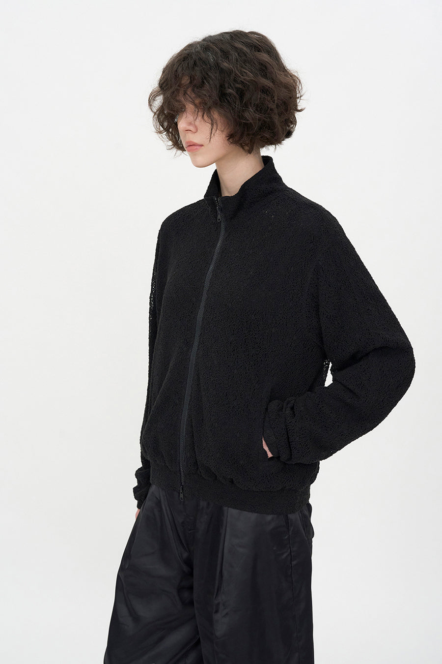 Insilence - Lace Zip-Up Jumper (Black) product image 3 | TRAB K-Fashion Australia