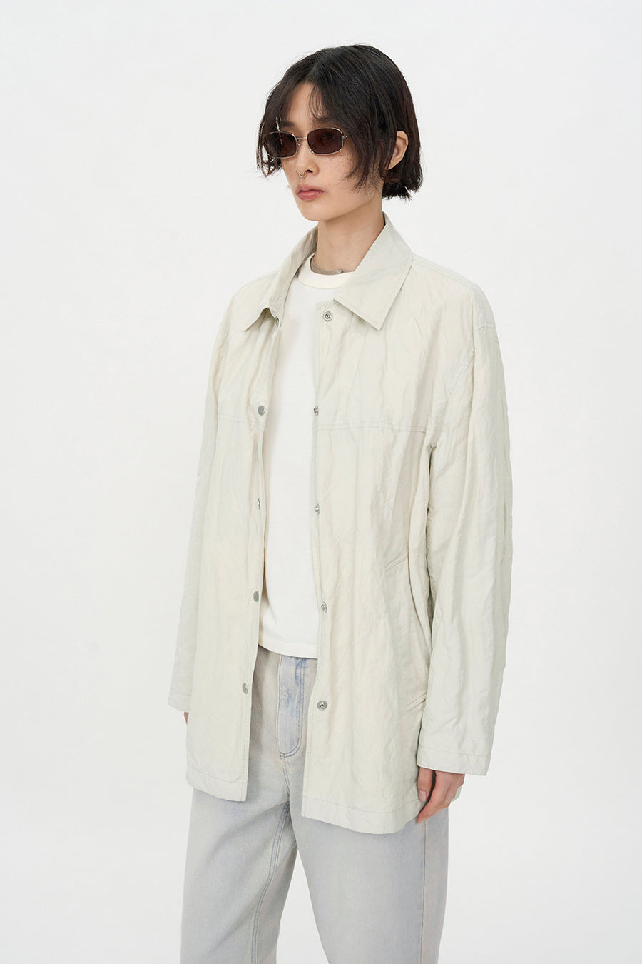Insilence - Linkle Overfit Half Trench (Ice Grey) product image 4 | TRAB K-Fashion Australia