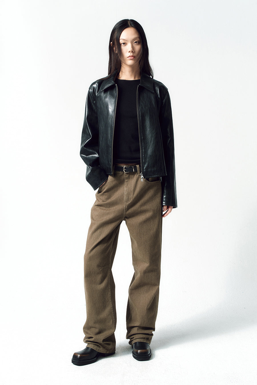 Insilence - Glossy Faux Leather Jacket (Black) product image 2 | TRAB K-Fashion Australia