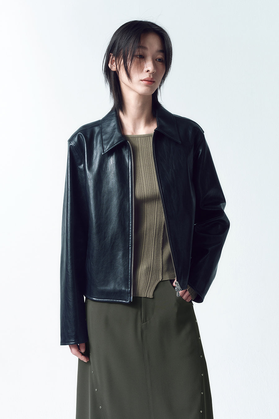 Insilence - Glossy Faux Leather Jacket (Black) product image 5 | TRAB K-Fashion Australia