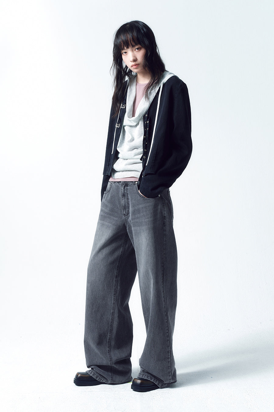 Insilence - Low Waist Wide Jeans (Ash Grey) product image 1 | TRAB K-Fashion Australia