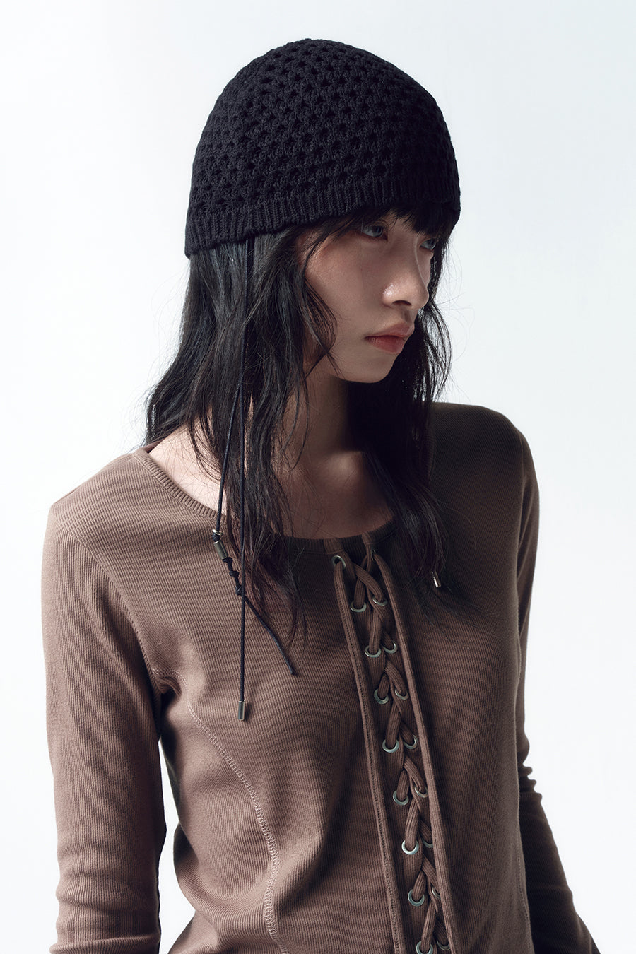 Insilence - Crochet Knit Beanie (Black) product image 4 | TRAB K-Fashion Australia