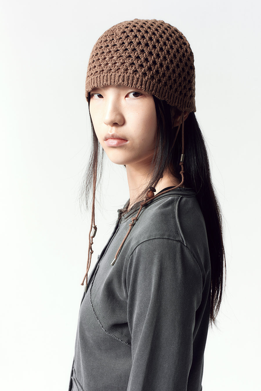 Insilence - Crochet Knit Beanie (Brown) product image 1 | TRAB K-Fashion Australia