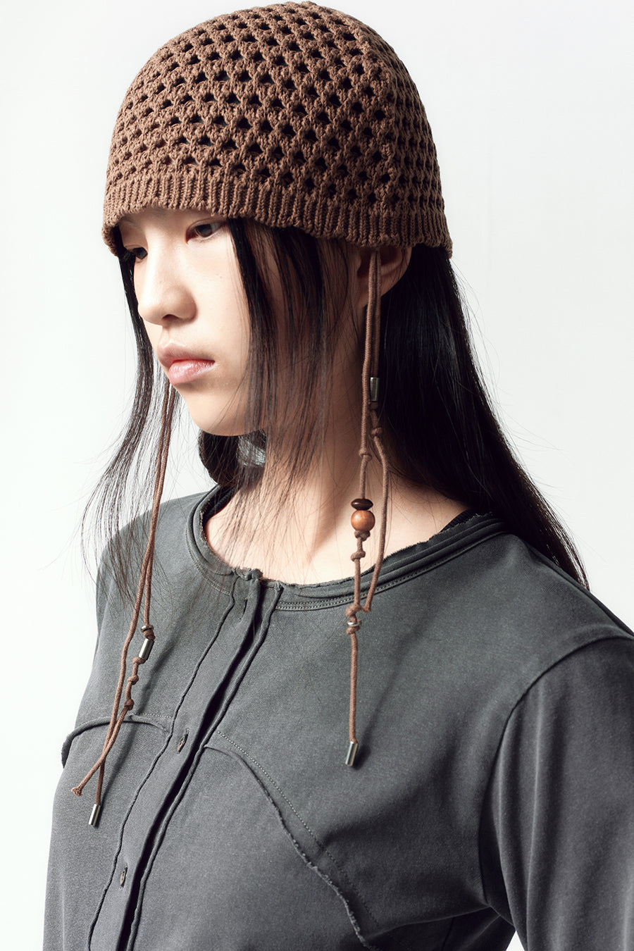 Insilence - Crochet Knit Beanie (Brown) product image 3 | TRAB K-Fashion Australia