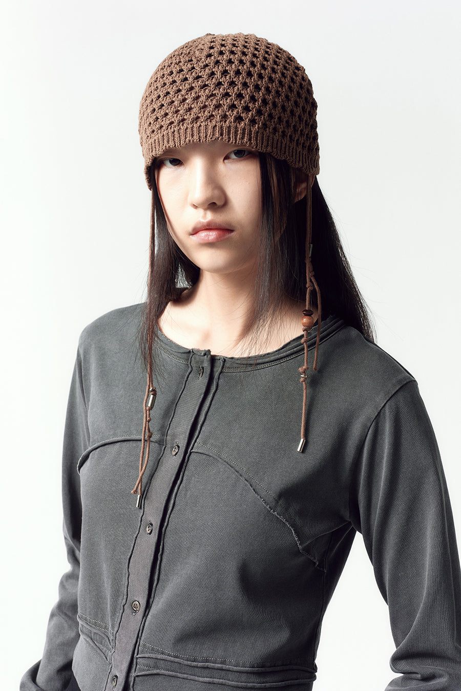 Insilence - Crochet Knit Beanie (Brown) product image 4 | TRAB K-Fashion Australia