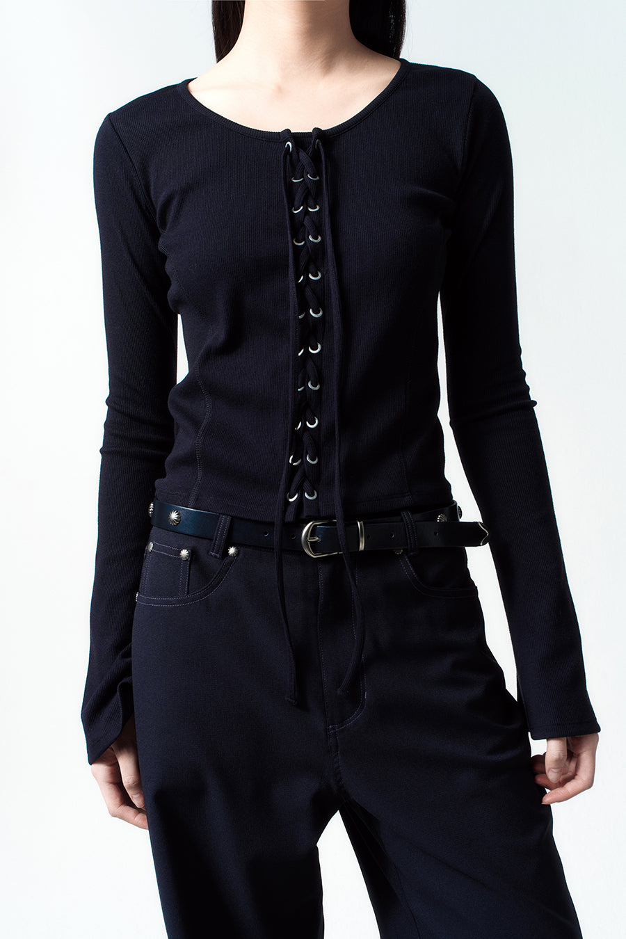 Insilence - Signature Studded Leather Belt (Black) product image 3 | TRAB K-Fashion Australia