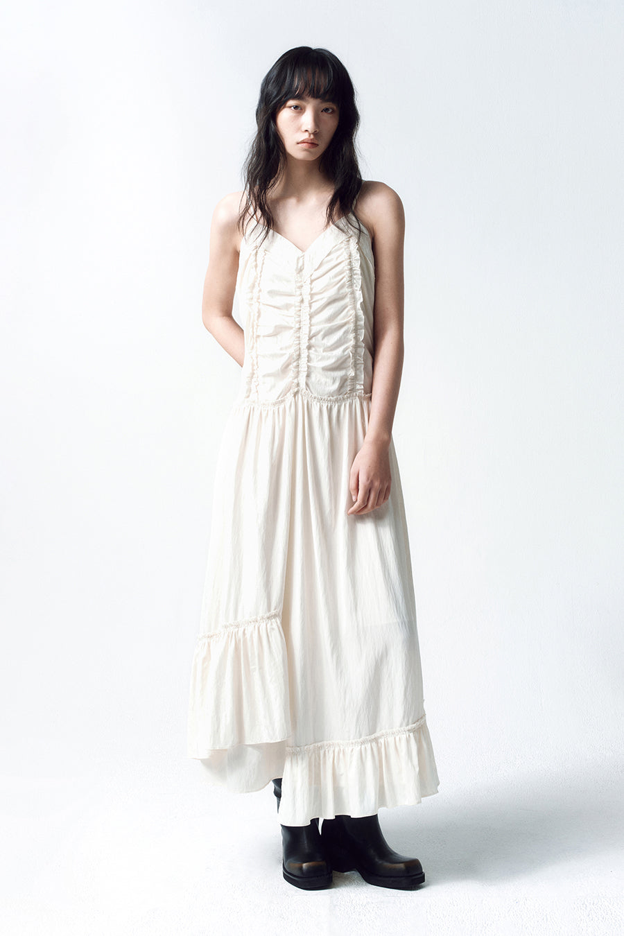 Insilence - Vintage Frill Maxi Dress (Cream) product image 3 | TRAB K-Fashion Australia