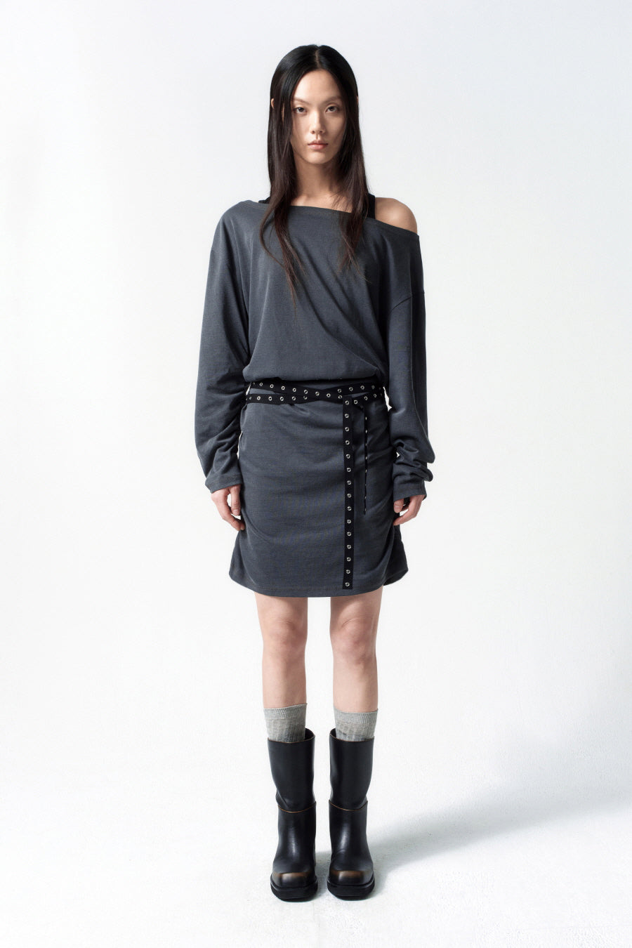 Insilence - Belted Jersey One-Piece (Charcoal) product image 1 | TRAB K-Fashion Australia