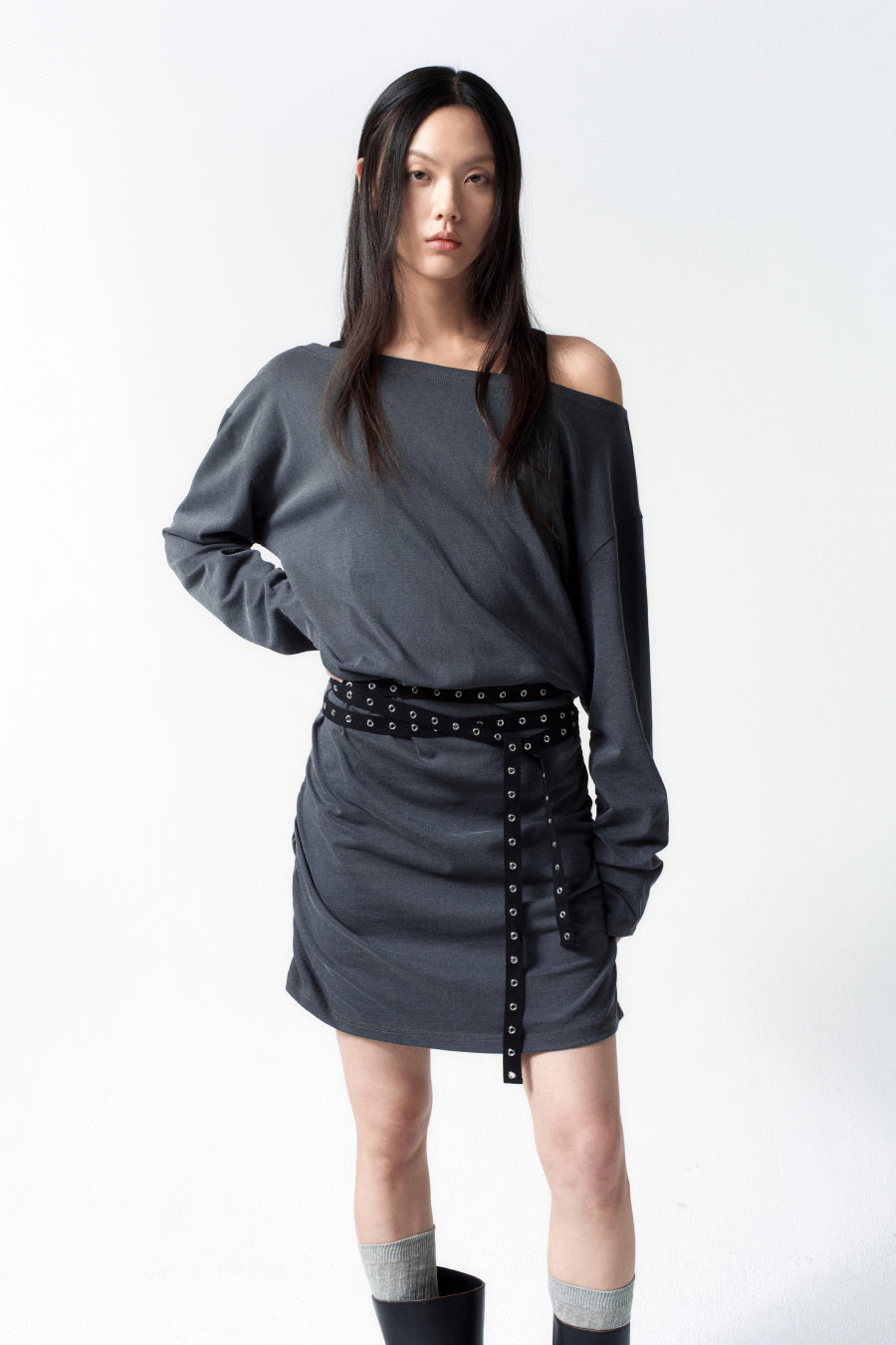 Insilence - Belted Jersey One-Piece (Charcoal) product image 2 | TRAB K-Fashion Australia