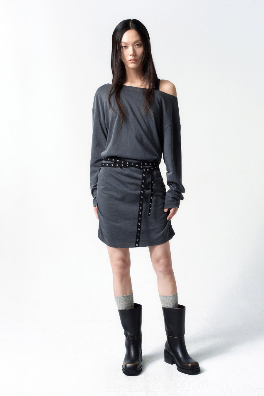 Insilence - Belted Jersey One-Piece (Charcoal) product image 4 | TRAB K-Fashion Australia