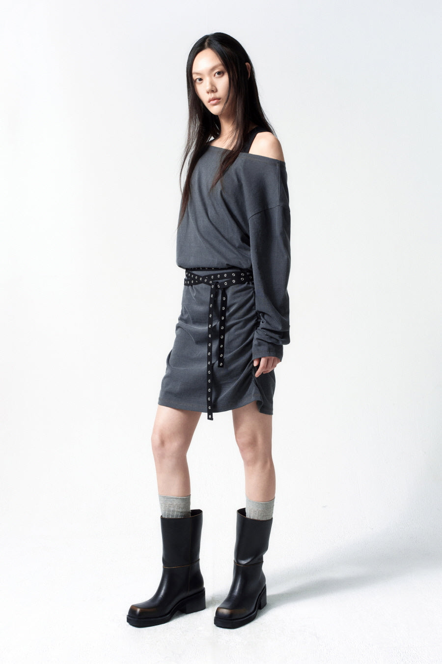 Insilence - Belted Jersey One-Piece (Charcoal) product image 5 | TRAB K-Fashion Australia