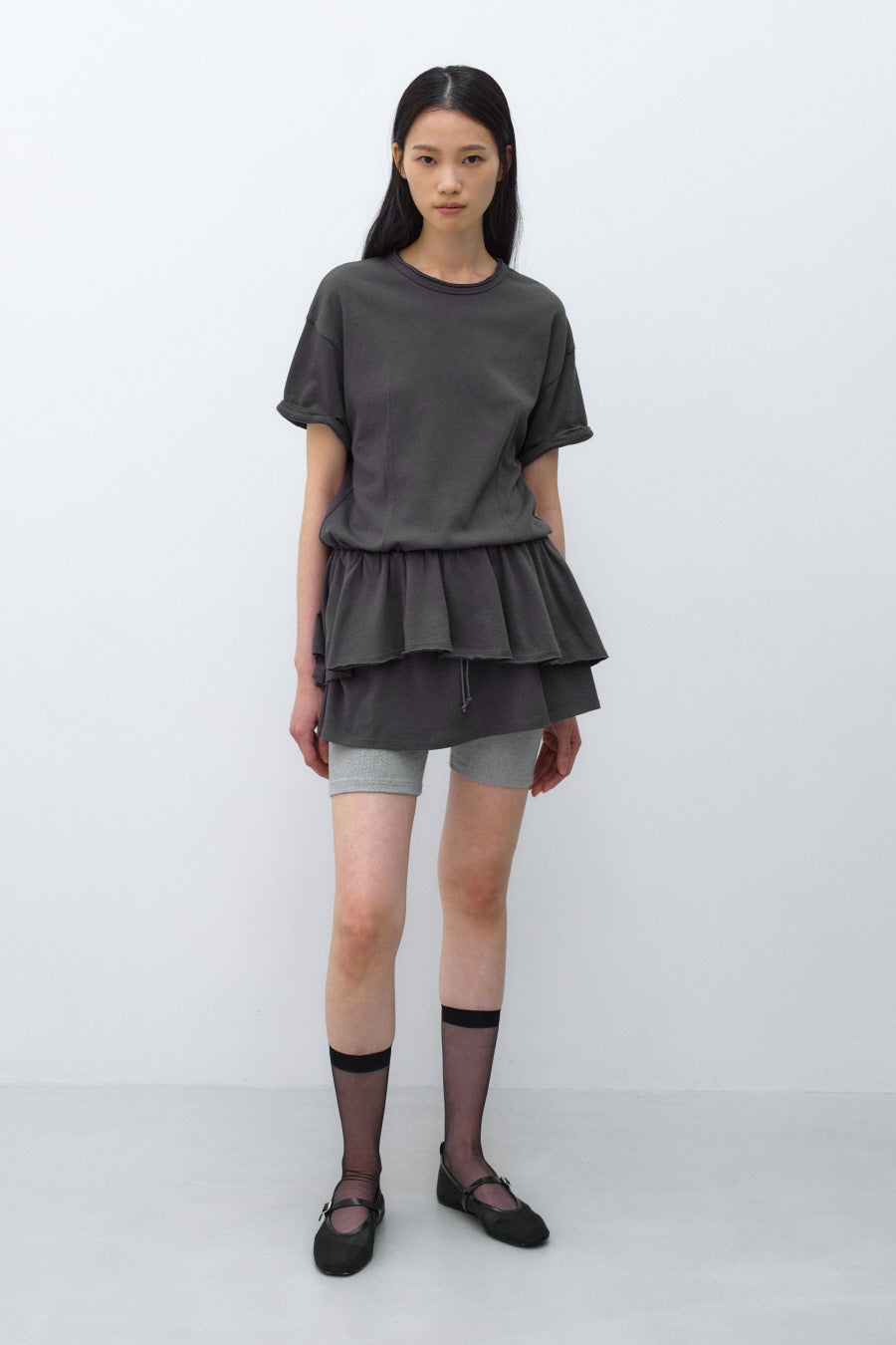 Insilence - Linen Cotton Layered Dress (Charcoal) product image 1 | TRAB K-Fashion Australia