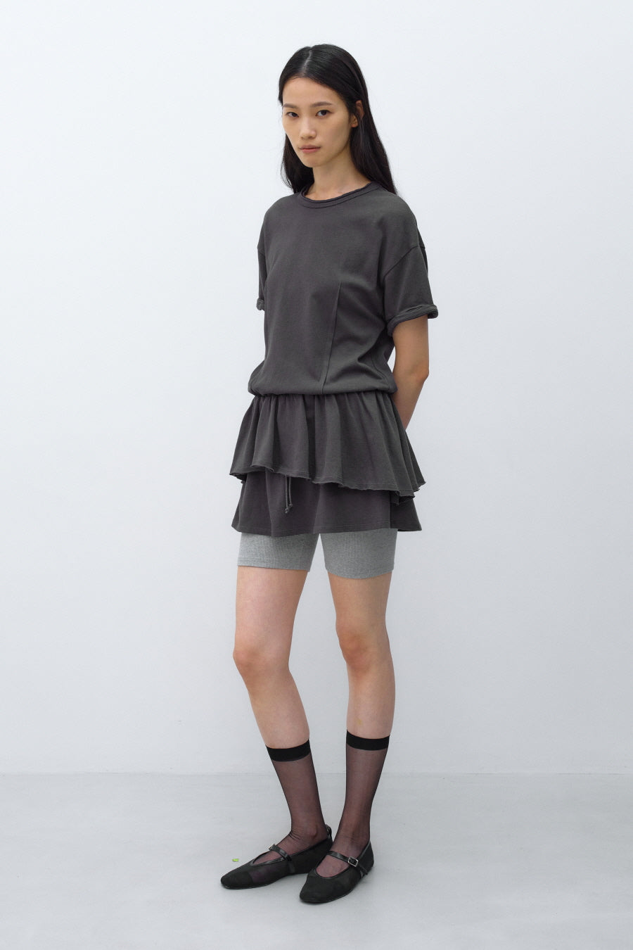 Insilence - Linen Cotton Layered Dress (Charcoal) product image 2 | TRAB K-Fashion Australia