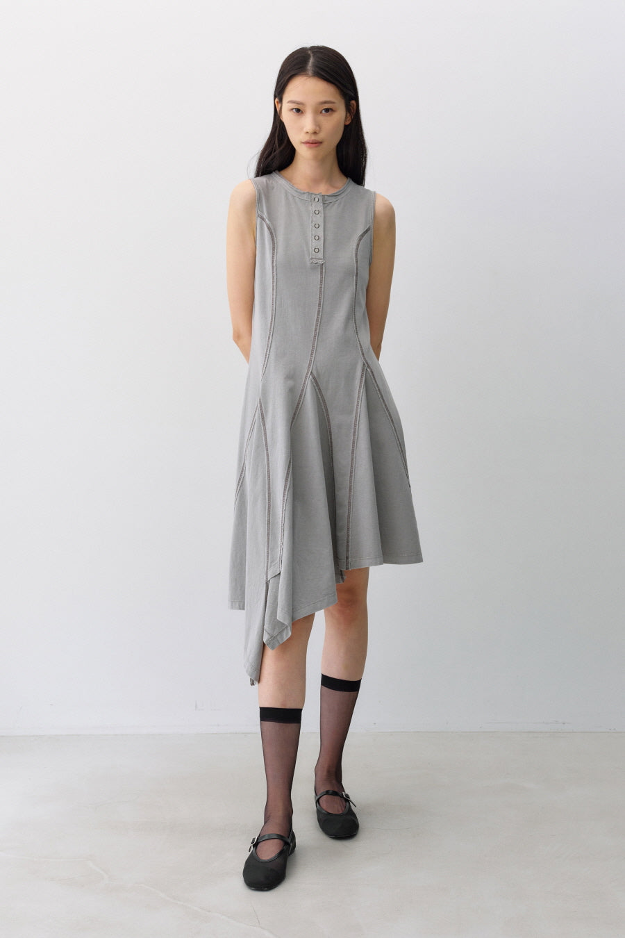 Insilence - Cotton Dyed Henley Neck Dress (Washed Beige) product image 6 | TRAB K-Fashion Australia