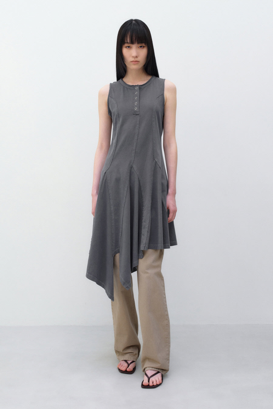 Insilence - Cotton Dyed Henley Neck Dress (Washed Charcoal) product image 1 | TRAB K-Fashion Australia