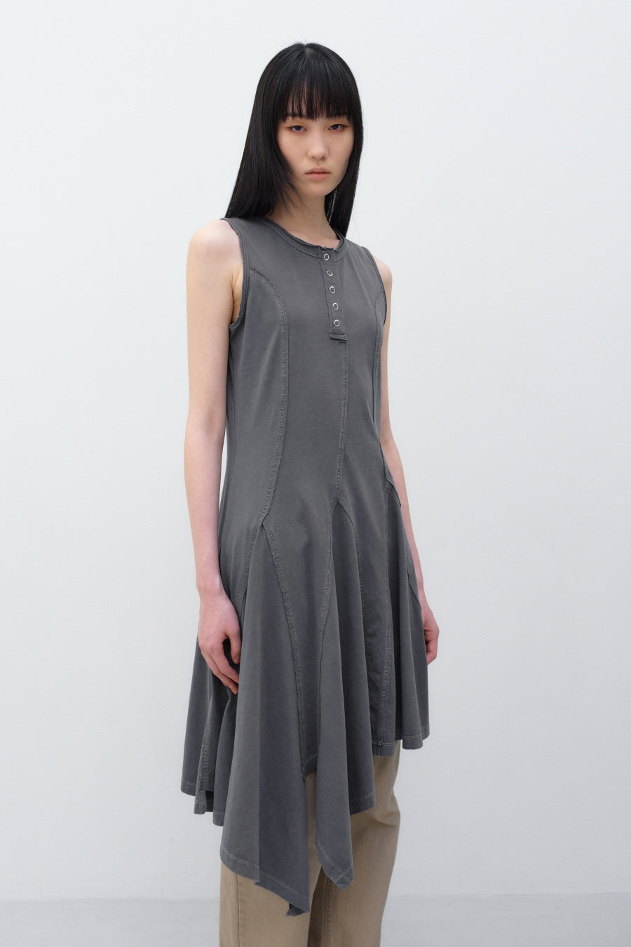 Insilence - Cotton Dyed Henley Neck Dress (Washed Charcoal) product image 2 | TRAB K-Fashion Australia