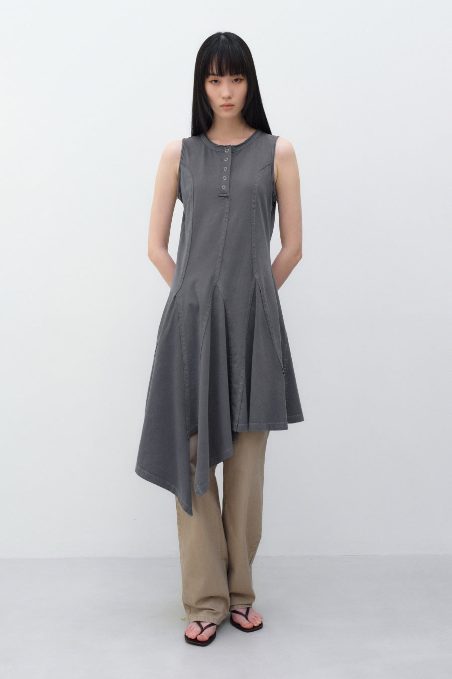 Insilence - Cotton Dyed Henley Neck Dress (Washed Charcoal) product image 3 | TRAB K-Fashion Australia