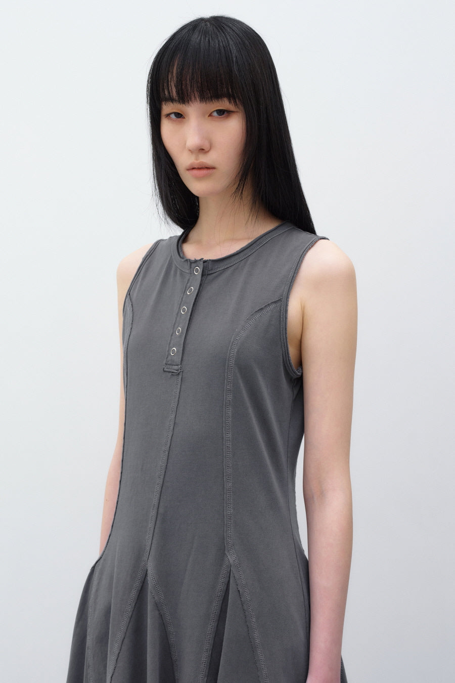 Insilence - Cotton Dyed Henley Neck Dress (Washed Charcoal) product image 5 | TRAB K-Fashion Australia