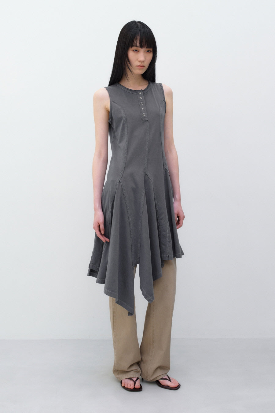 Insilence - Cotton Dyed Henley Neck Dress (Washed Charcoal) product image 6 | TRAB K-Fashion Australia
