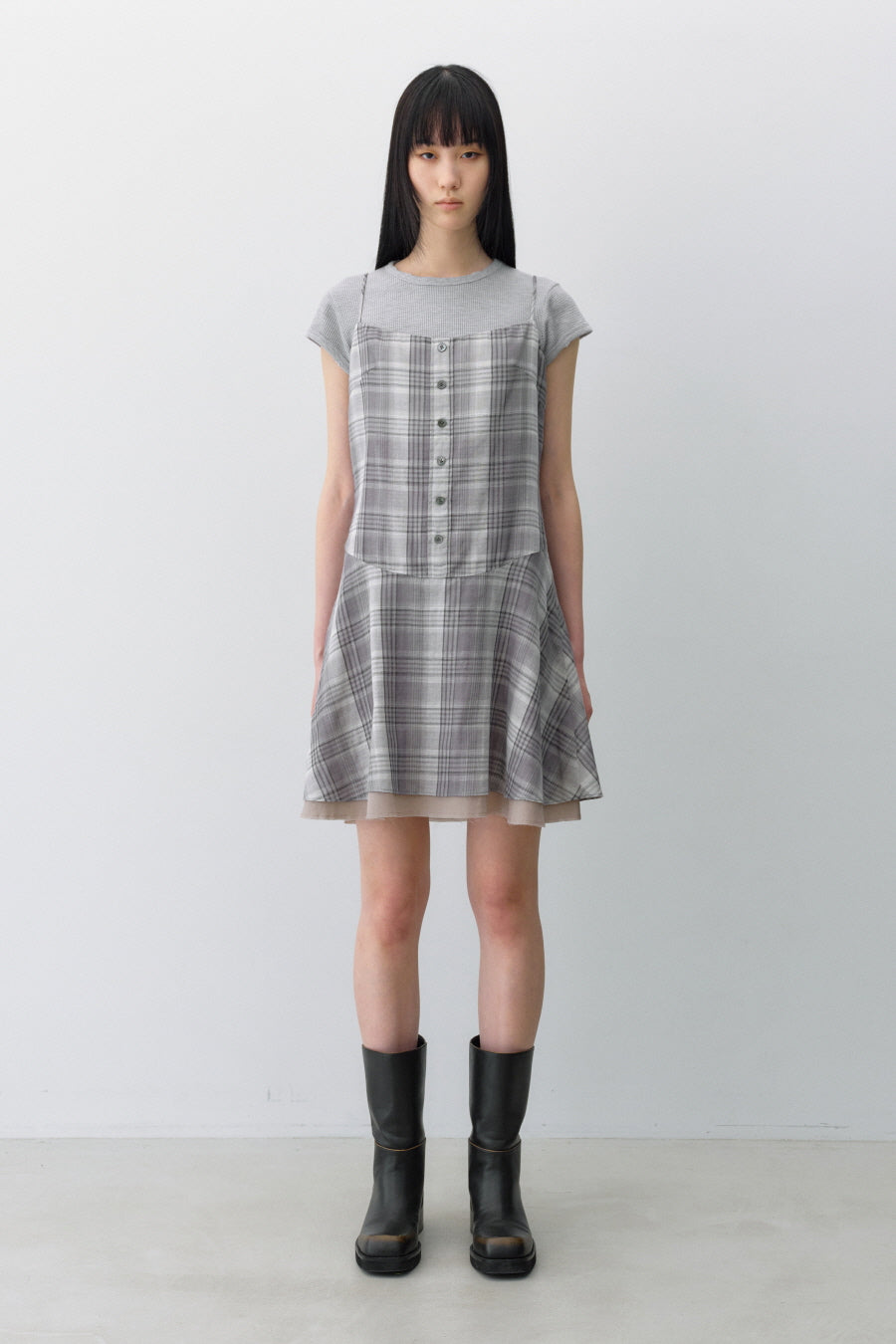Insilence - Check Mini Dress (Grey) product image 1 | TRAB K-Fashion Australia