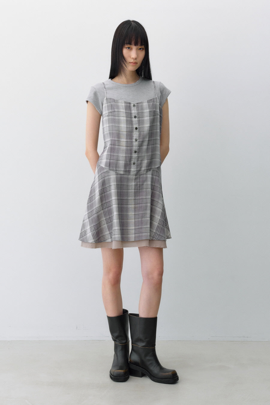 Insilence - Check Mini Dress (Grey) product image 2 | TRAB K-Fashion Australia