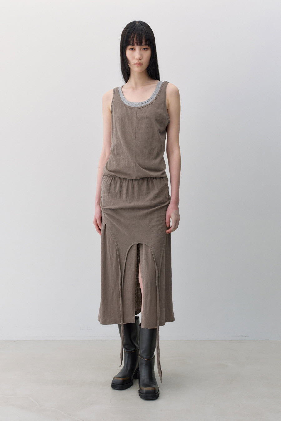 Insilence - Knit-like Layered Dress (Brown) product image 1 | TRAB K-Fashion Australia
