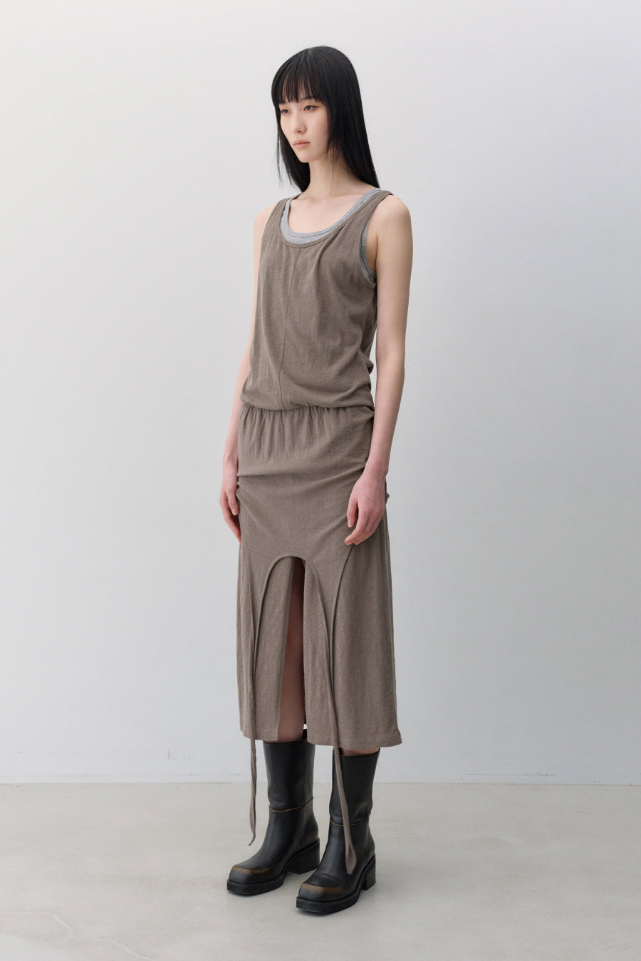 Insilence - Knit-like Layered Dress (Brown) product image 2 | TRAB K-Fashion Australia