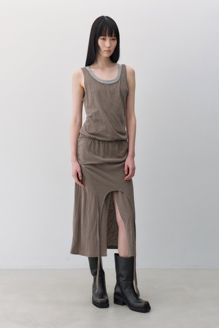 Insilence - Knit-like Layered Dress (Brown) product image 3 | TRAB K-Fashion Australia