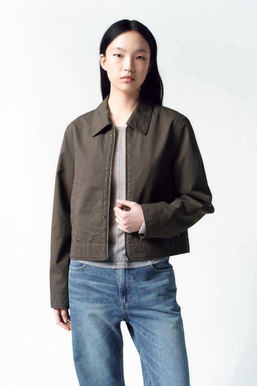 Insilence - Cotton Studded Jacket (Brown) product image 3 | TRAB K-Fashion Australia