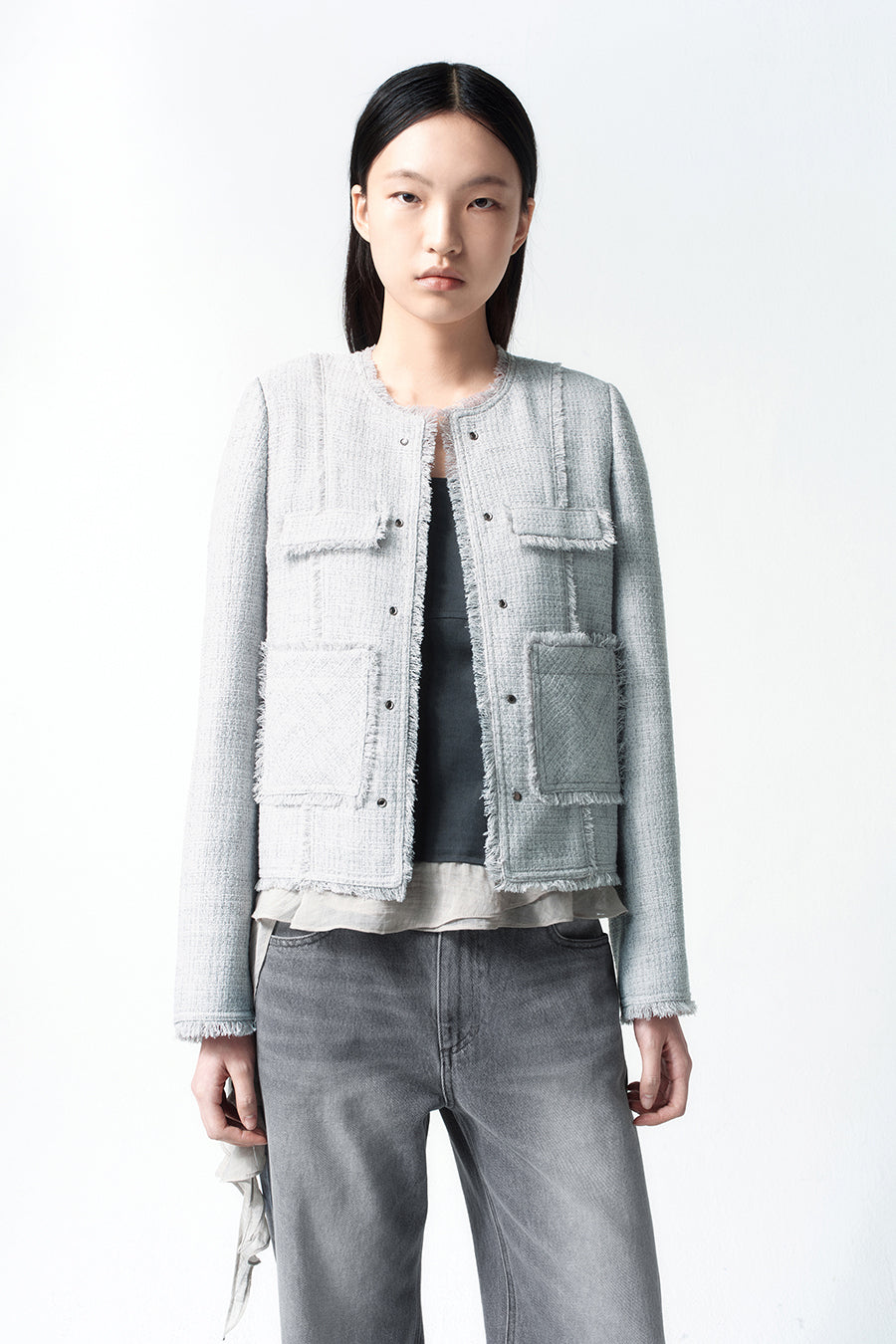 Insilence - Stud Tweed Jacket (Pale Blue) product image 3 | TRAB K-Fashion Australia