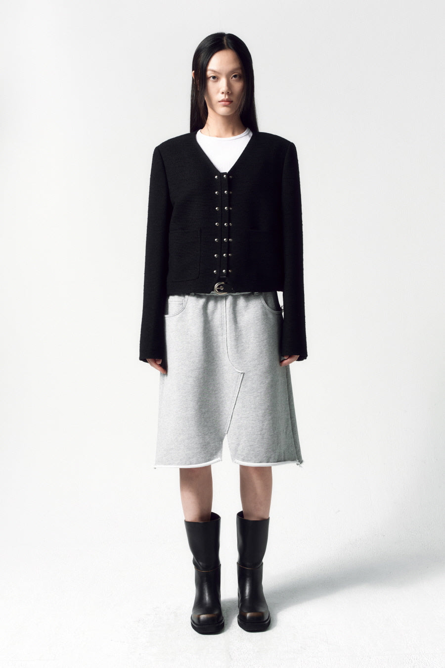 Insilence - Snap Detail Tweed Jacket (Black) product image 3 | TRAB K-Fashion Australia
