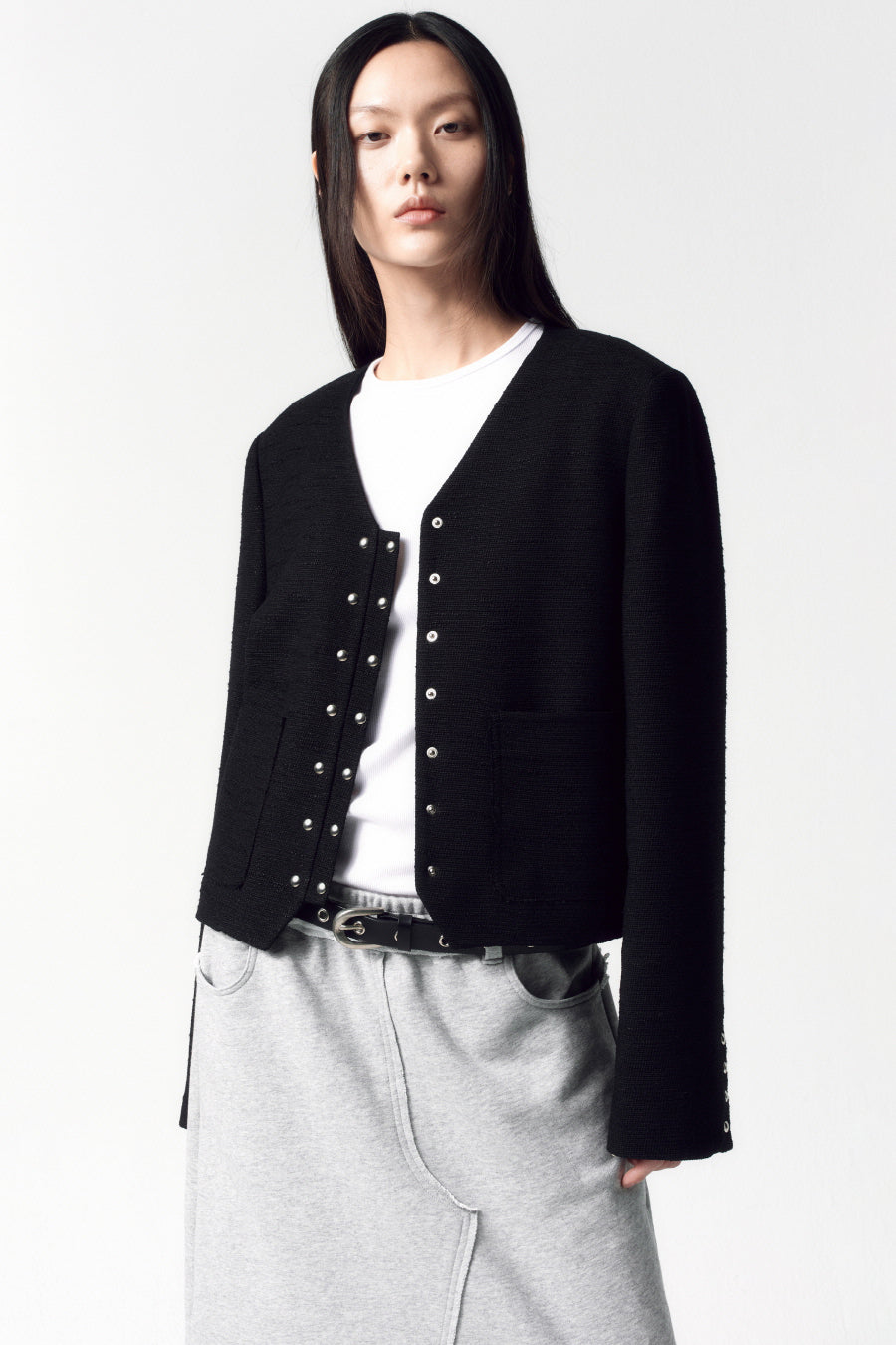 Insilence - Snap Detail Tweed Jacket (Black) product image 6 | TRAB K-Fashion Australia