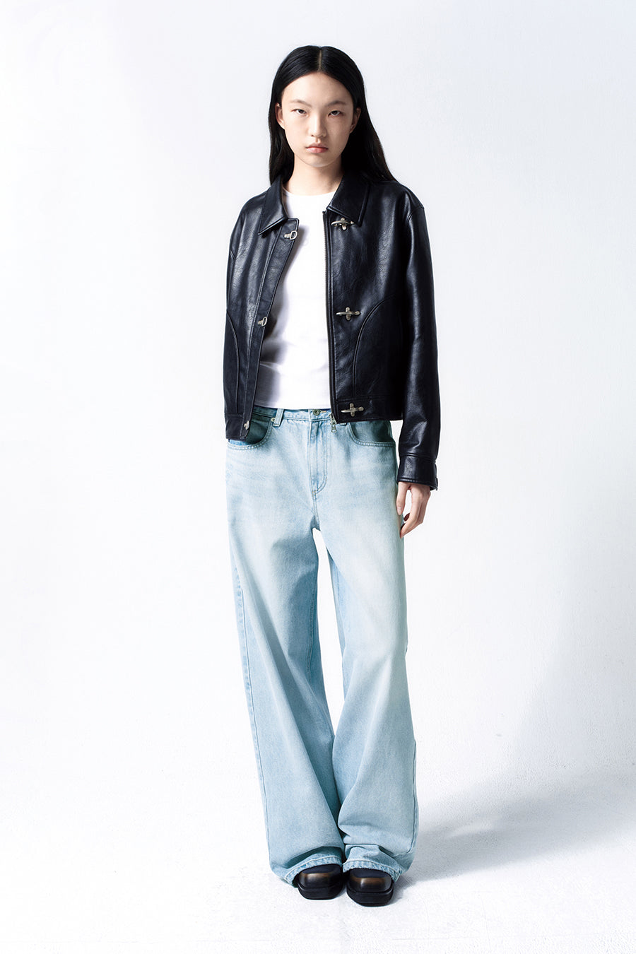 Insilence - Vintage Buckle Faux Leather Jacket (Black) product image 6 | TRAB K-Fashion Australia