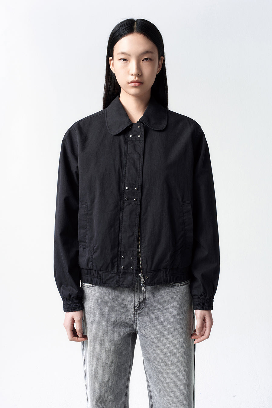 Insilence - Washed Cotton Stud Jumper (Black) product image 1 | TRAB K-Fashion Australia