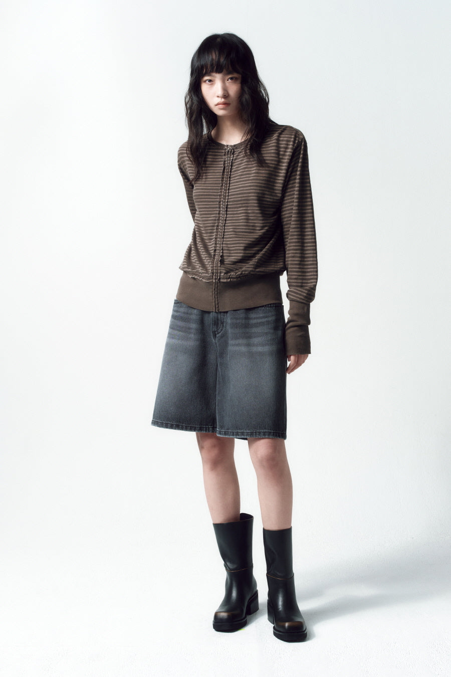Insilence - Grunge Dyed Stripe Zip-up (Brown) product image 2 | TRAB K-Fashion Australia