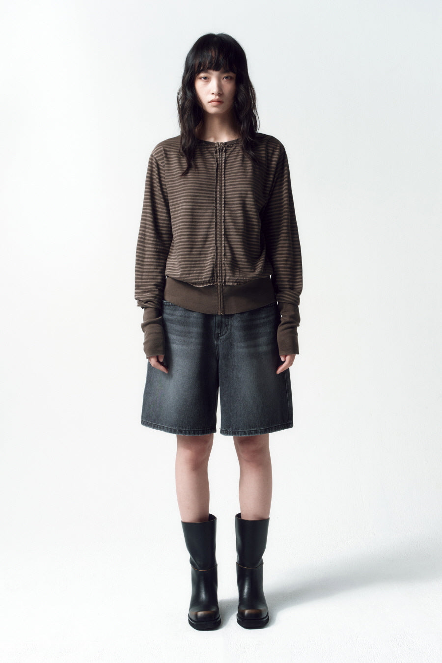 Insilence - Grunge Dyed Stripe Zip-up (Brown) product image 3 | TRAB K-Fashion Australia