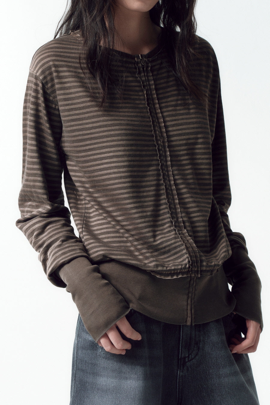 Insilence - Grunge Dyed Stripe Zip-up (Brown) product image 4 | TRAB K-Fashion Australia