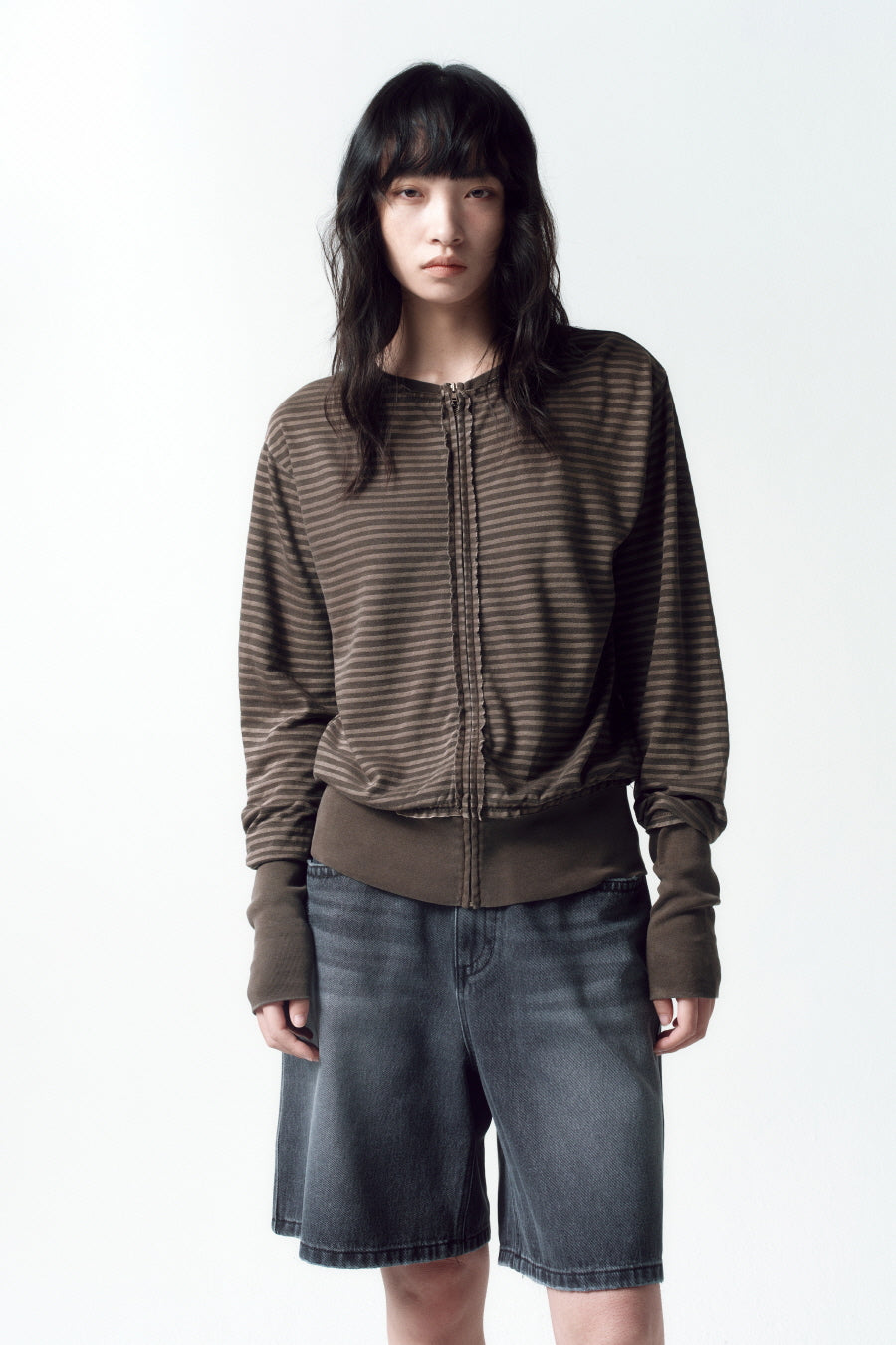 Insilence - Grunge Dyed Stripe Zip-up (Brown) product image 5 | TRAB K-Fashion Australia