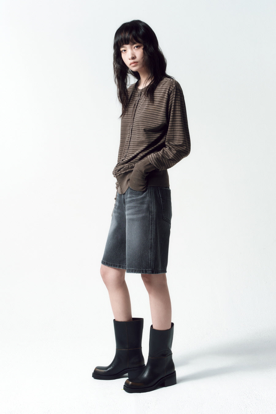 Insilence - Grunge Dyed Stripe Zip-up (Brown) product image 6 | TRAB K-Fashion Australia