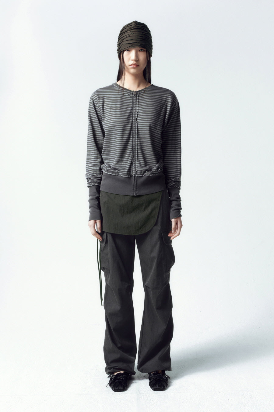 Insilence - Grunge Dyed Stripe Zip-up (Charcoal) product image 1 | TRAB K-Fashion Australia